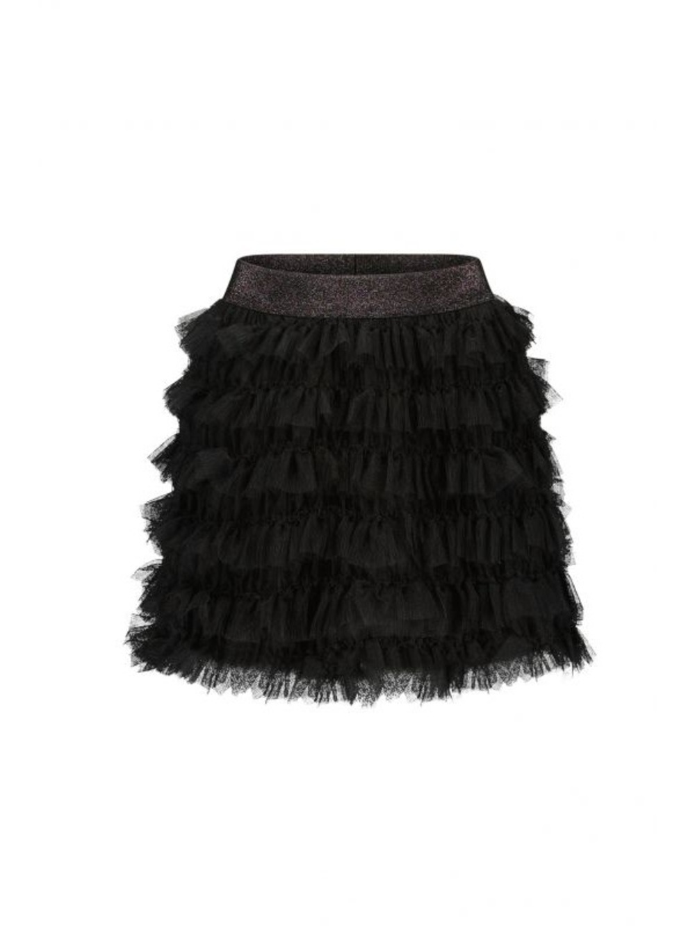 Girls' Black Tiered Ruffle Skirt with Glitter Waistband